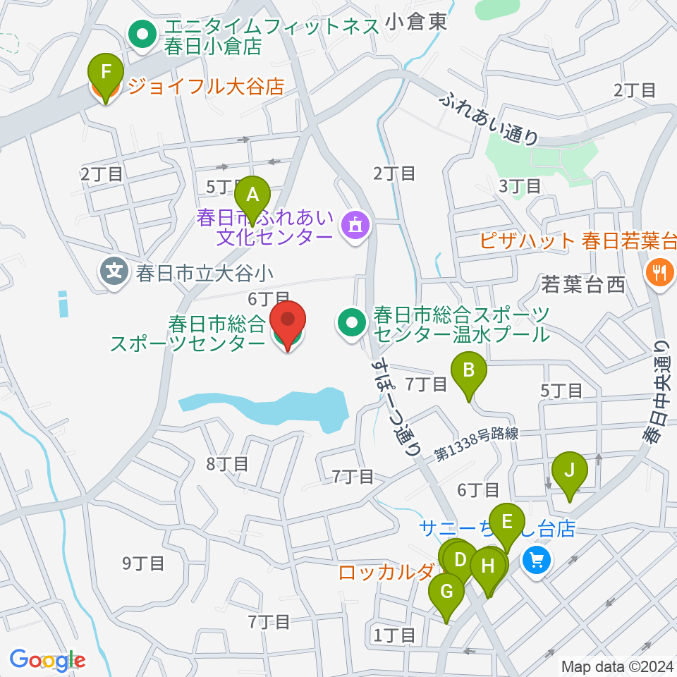 春日市総合スポーツセンター周辺のファミレス・ファーストフード一覧地図