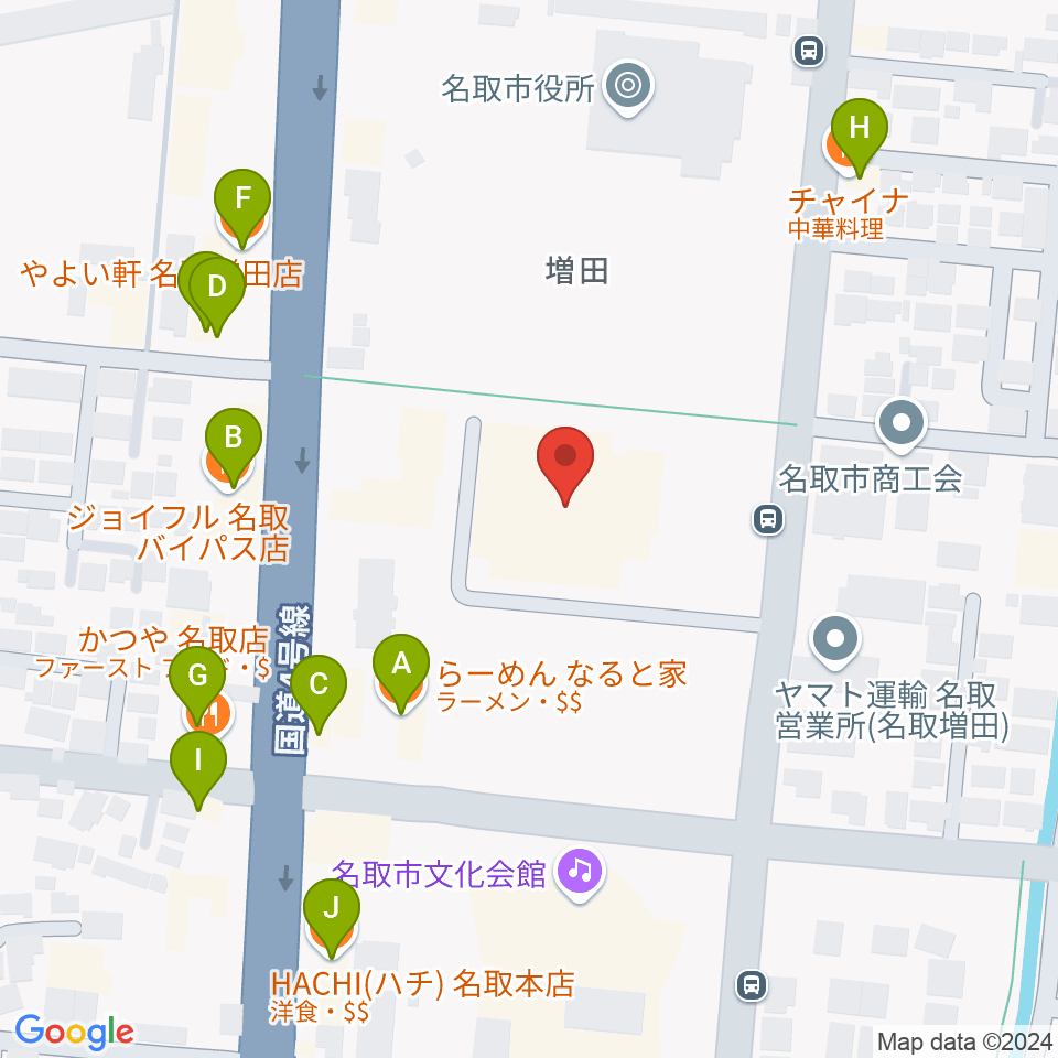 名取市民体育館周辺のファミレス・ファーストフード一覧地図