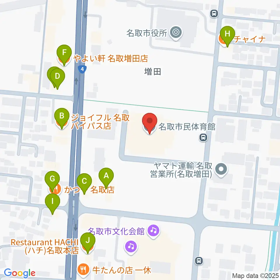名取市民体育館周辺のファミレス・ファーストフード一覧地図