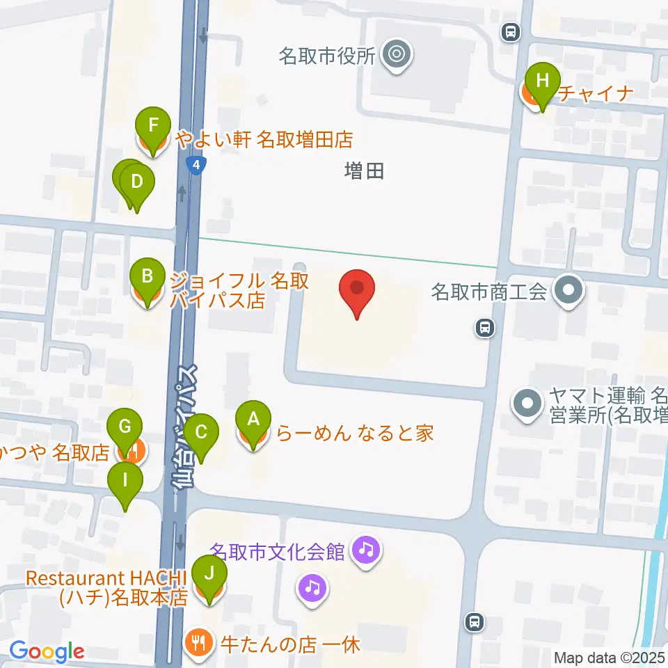 名取市民体育館周辺のファミレス・ファーストフード一覧地図