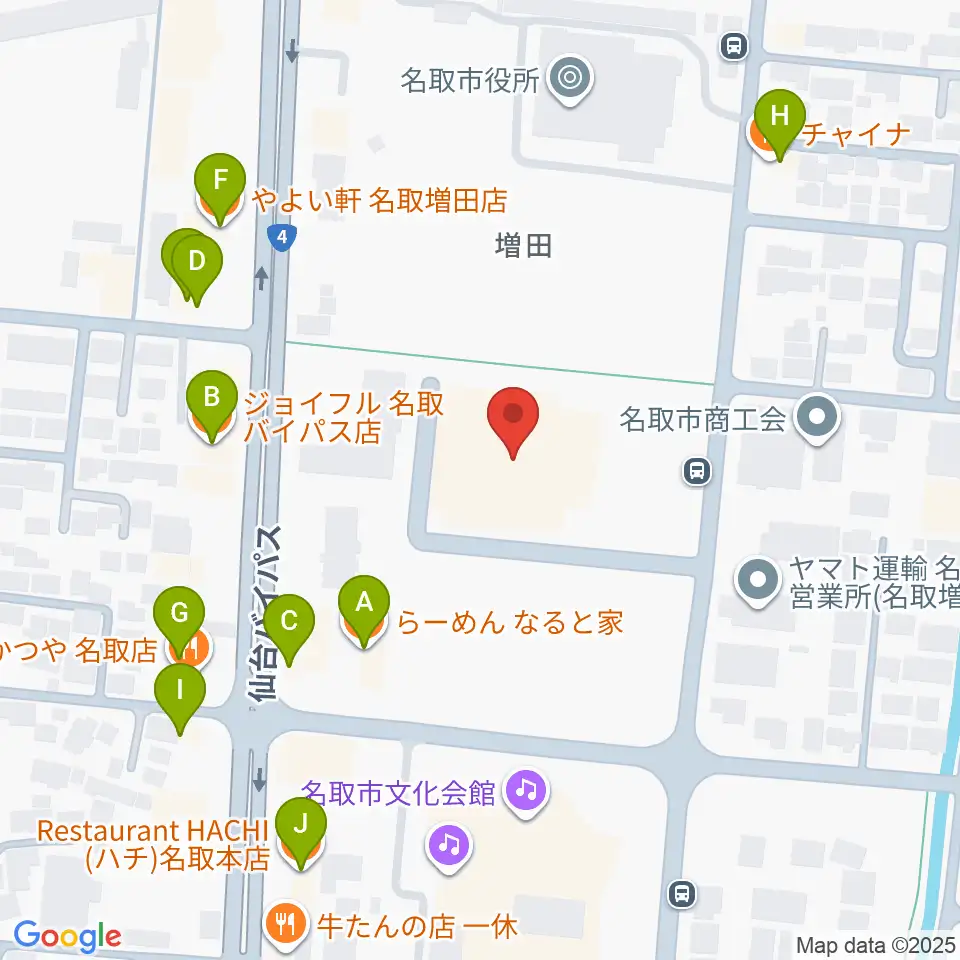 名取市民体育館周辺のファミレス・ファーストフード一覧地図