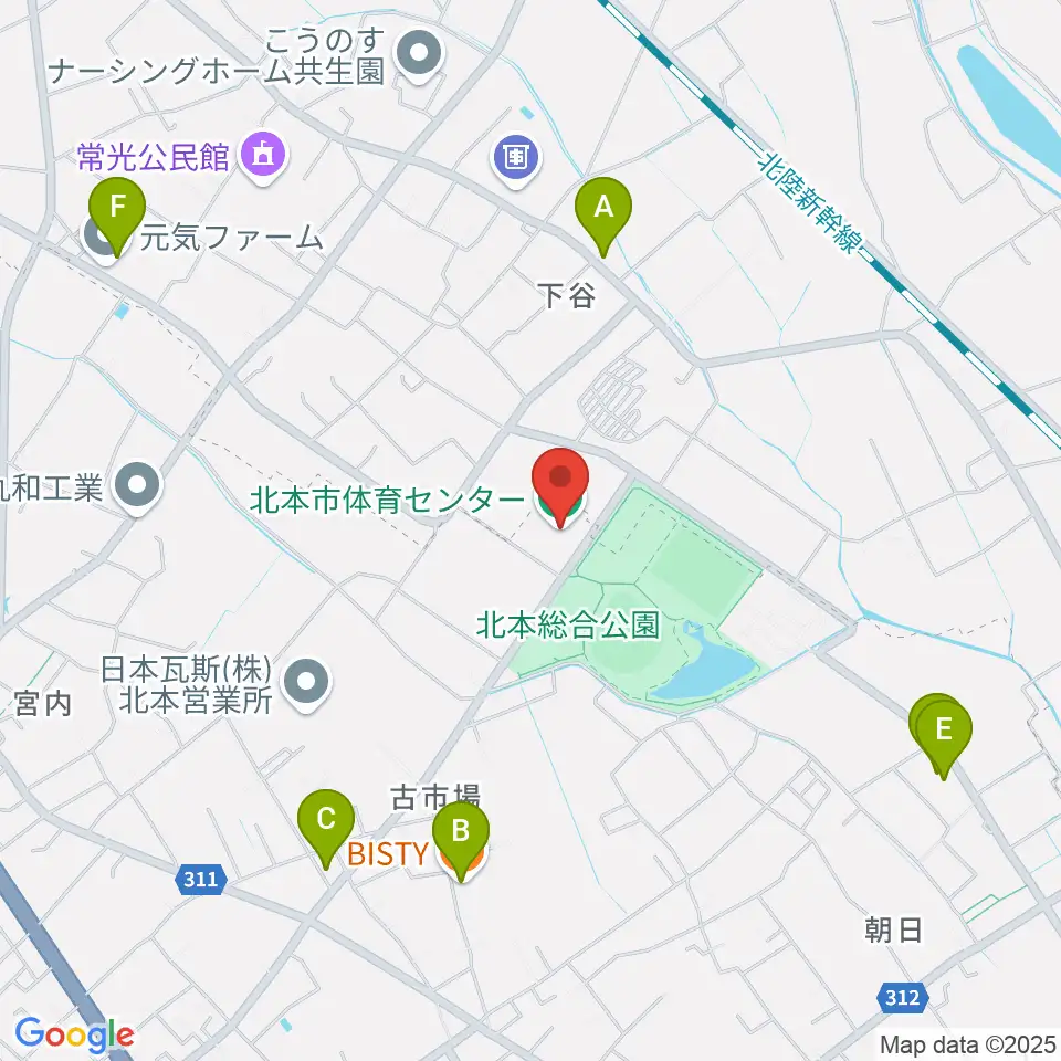 北本市体育センター周辺のファミレス・ファーストフード一覧地図