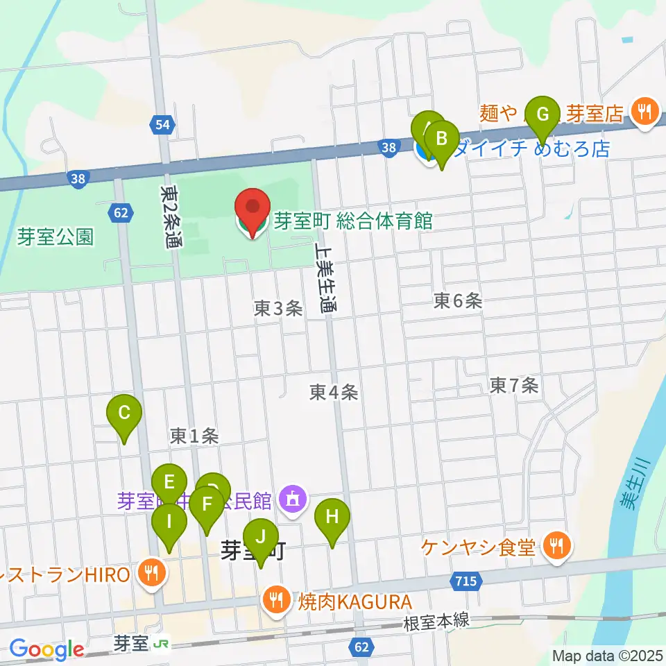 芽室町総合体育館周辺のファミレス・ファーストフード一覧地図