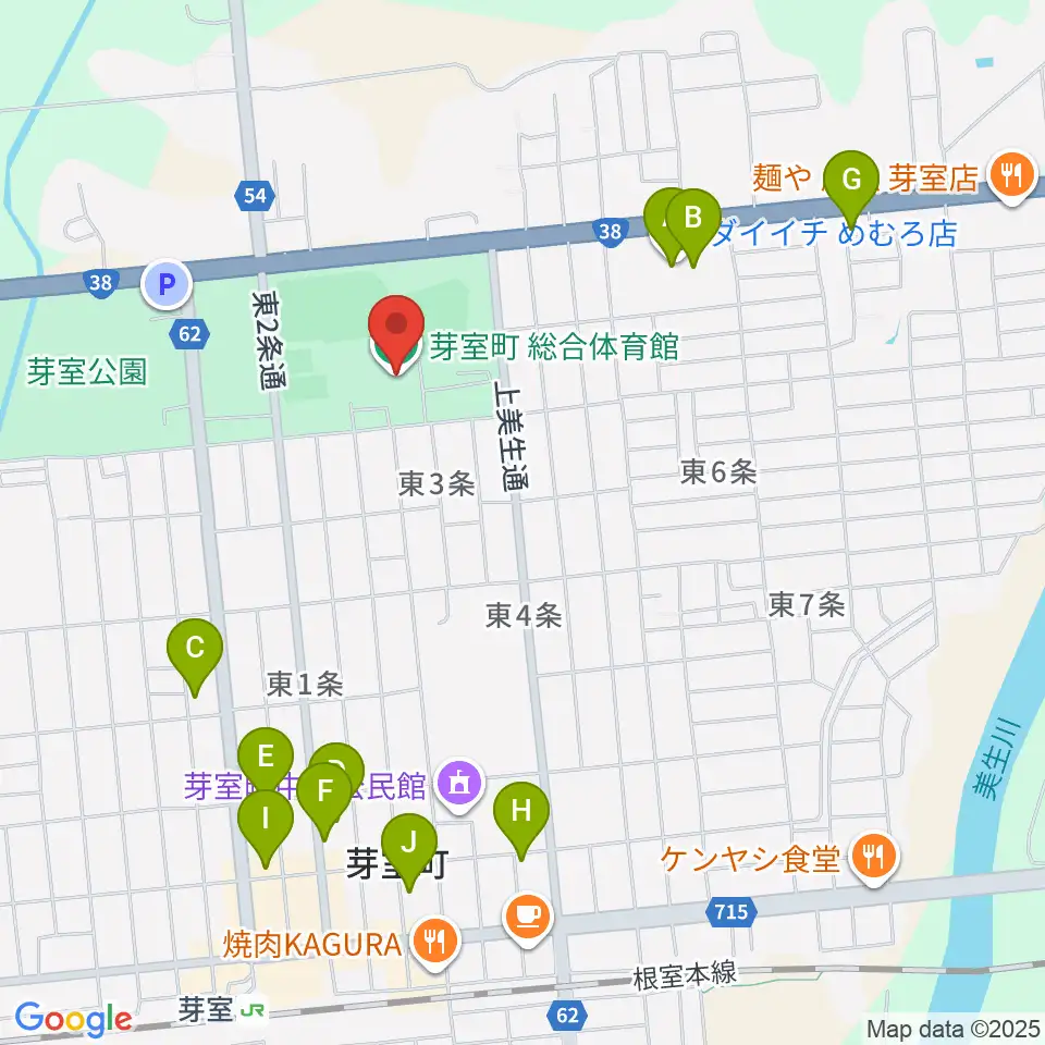 芽室町総合体育館周辺のファミレス・ファーストフード一覧地図