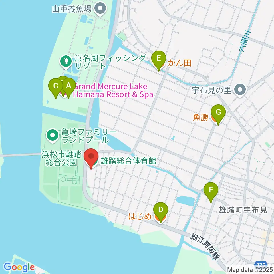 雄踏総合体育館周辺のファミレス・ファーストフード一覧地図