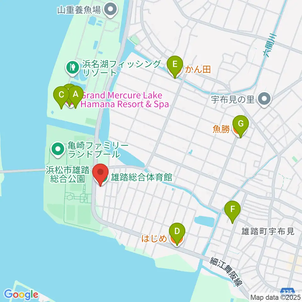 雄踏総合体育館周辺のファミレス・ファーストフード一覧地図