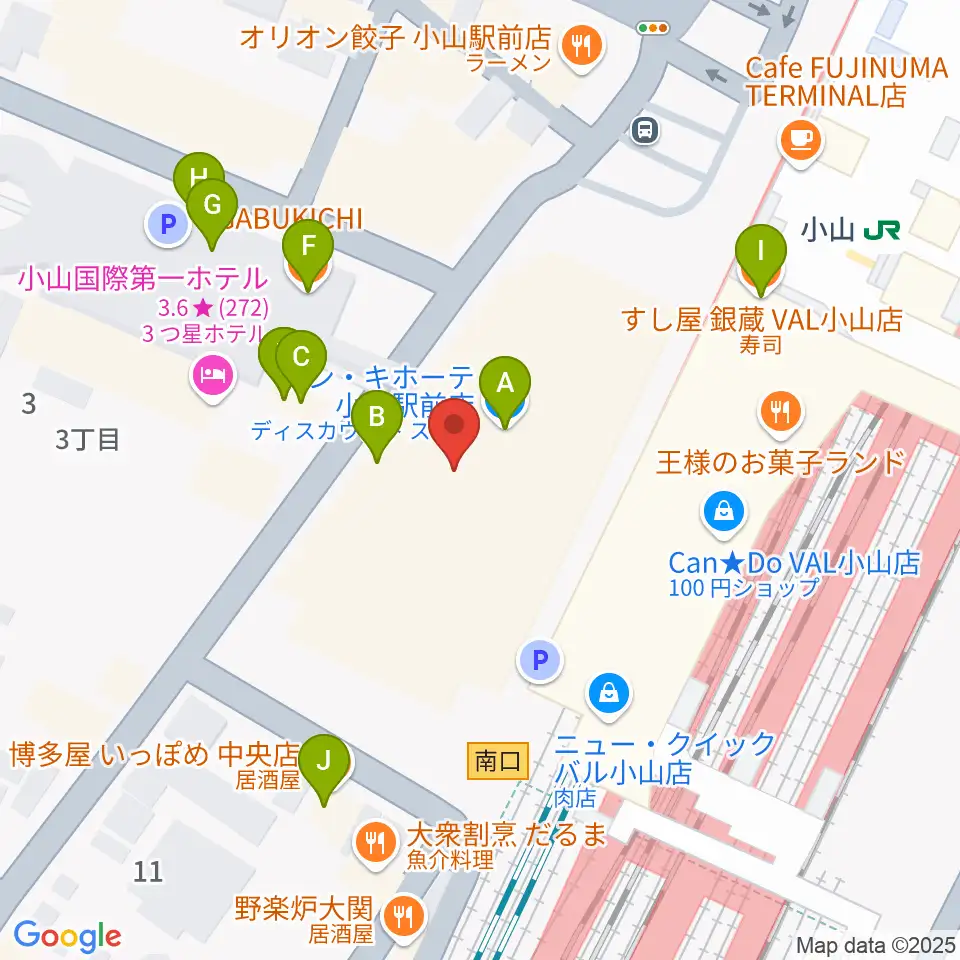小山シネマロブレ周辺のファミレス・ファーストフード一覧地図