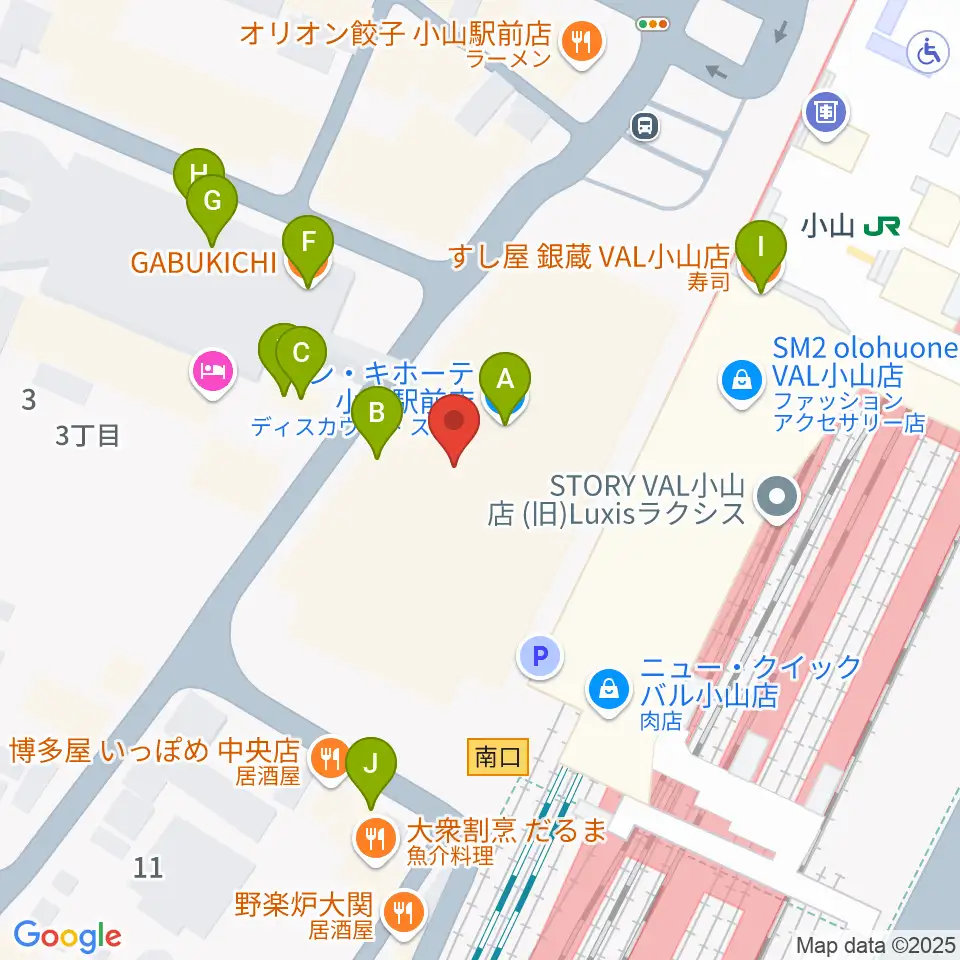 小山シネマロブレ周辺のファミレス・ファーストフード一覧地図