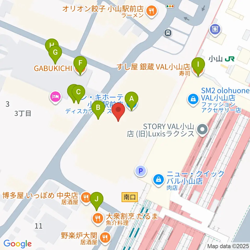 小山シネマロブレ周辺のファミレス・ファーストフード一覧地図