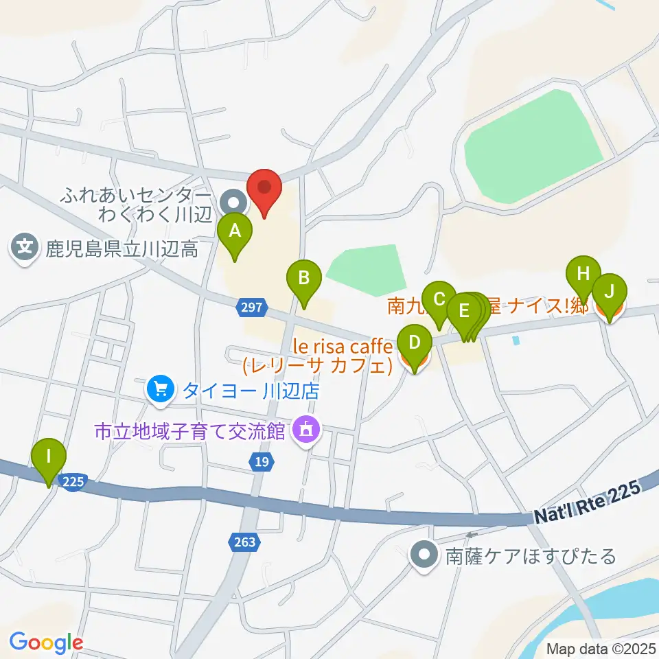 marukawaホール 川辺文化会館周辺のファミレス・ファーストフード一覧地図