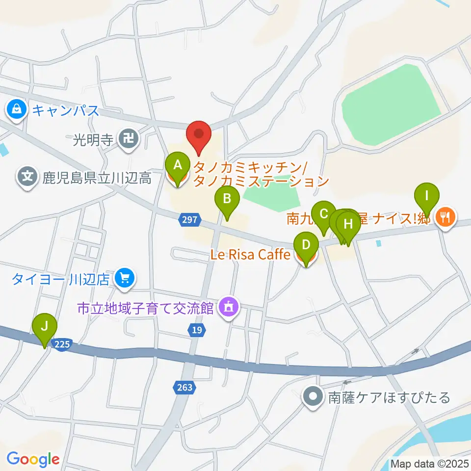 marukawaホール 川辺文化会館周辺のファミレス・ファーストフード一覧地図