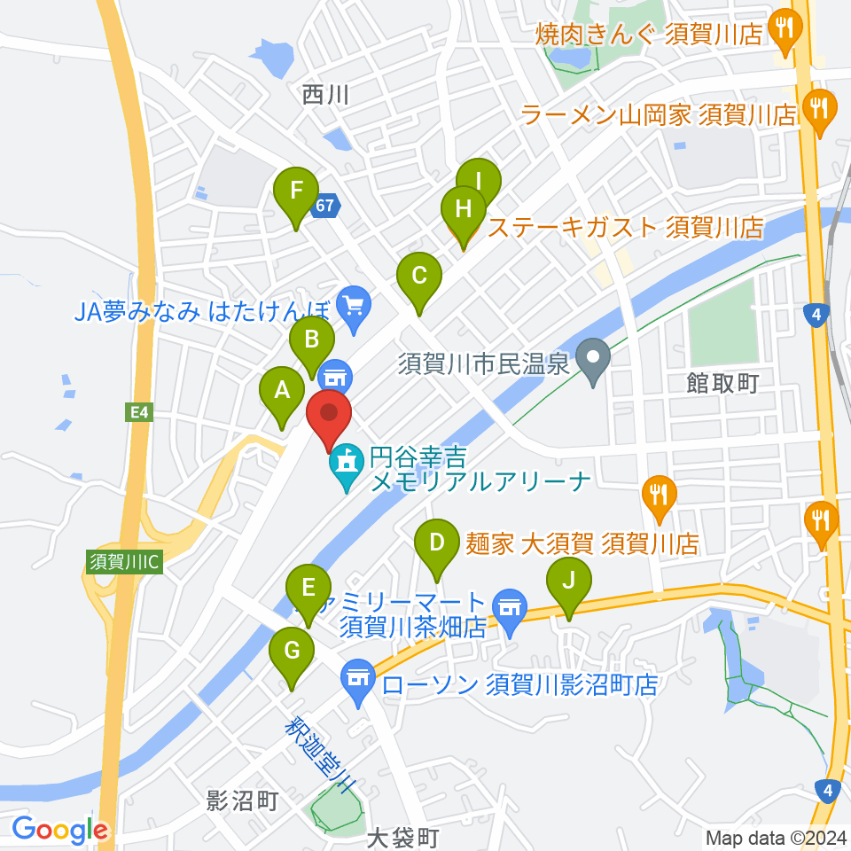 円谷幸吉メモリアルアリーナ周辺のファミレス・ファーストフード一覧地図