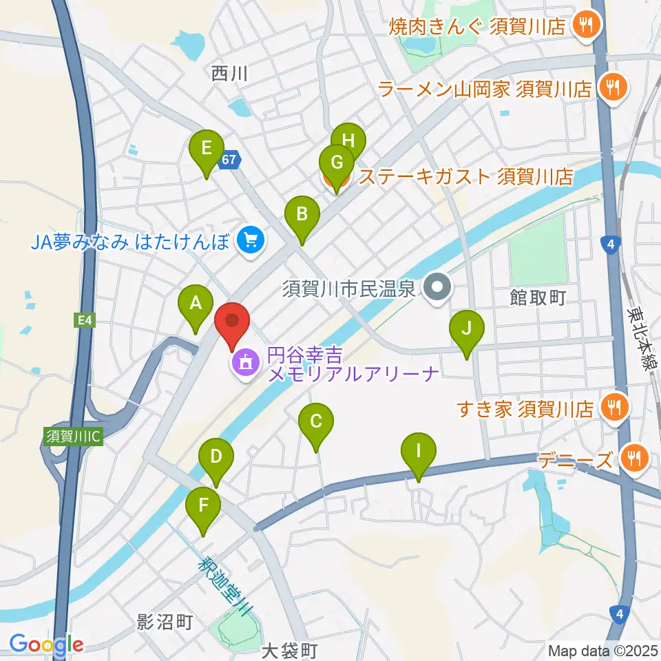 円谷幸吉メモリアルアリーナ周辺のファミレス・ファーストフード一覧地図
