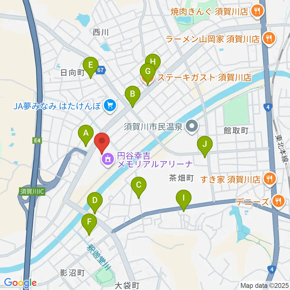 円谷幸吉メモリアルアリーナ周辺のファミレス・ファーストフード一覧地図