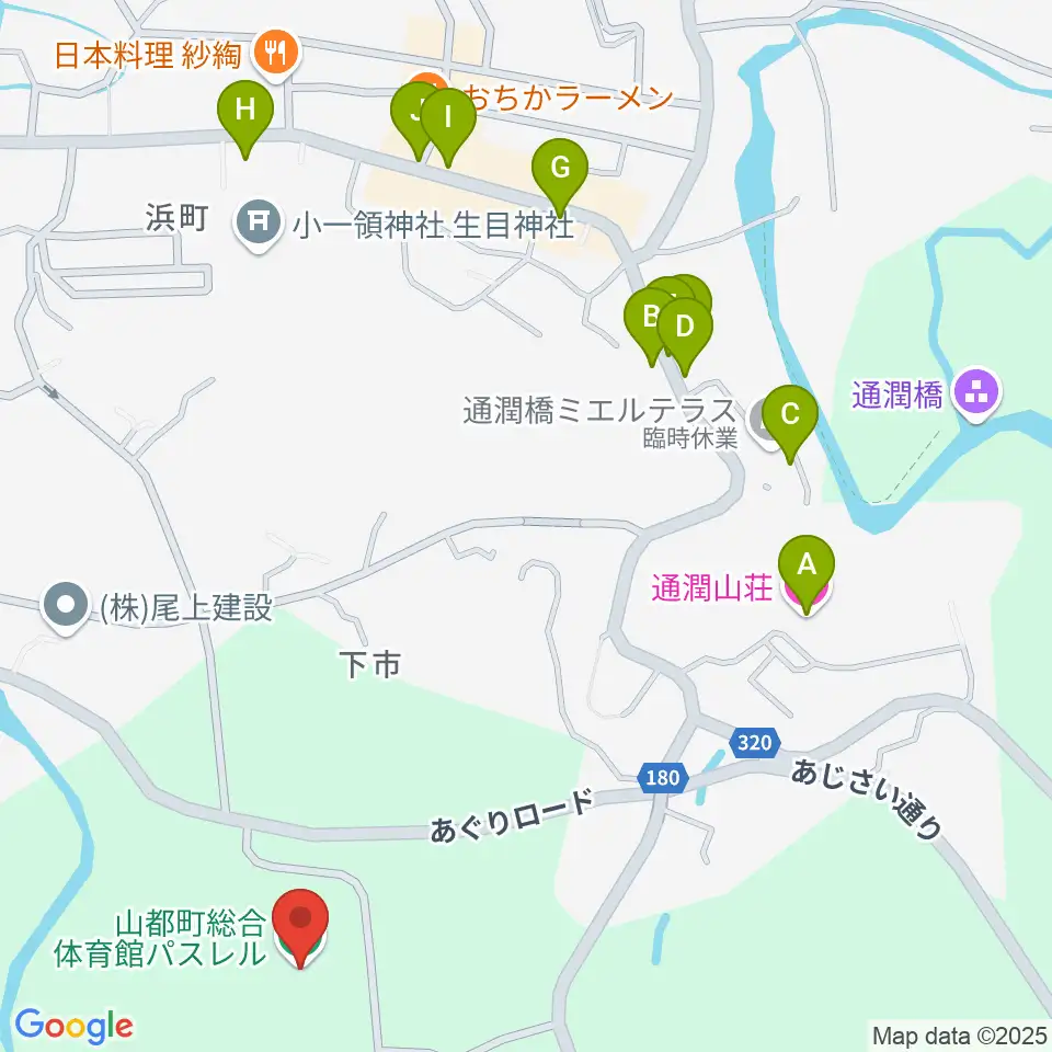 山都町総合体育館パスレル周辺のファミレス・ファーストフード一覧地図