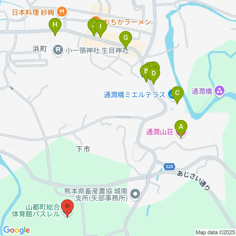 山都町総合体育館パスレル周辺のファミレス・ファーストフード一覧地図