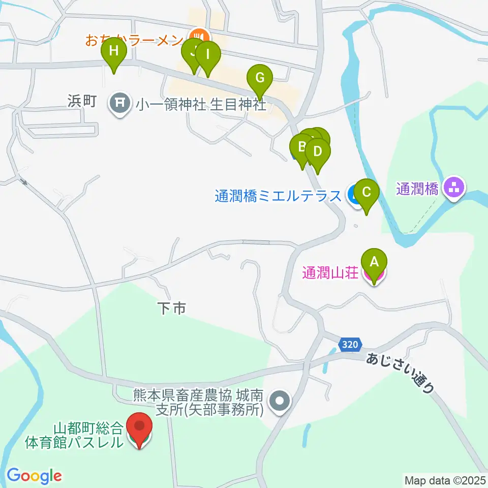 山都町総合体育館パスレル周辺のファミレス・ファーストフード一覧地図