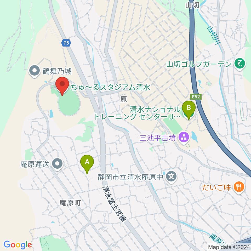 ちゅ〜るスタジアム清水周辺のファミレス・ファーストフード一覧地図