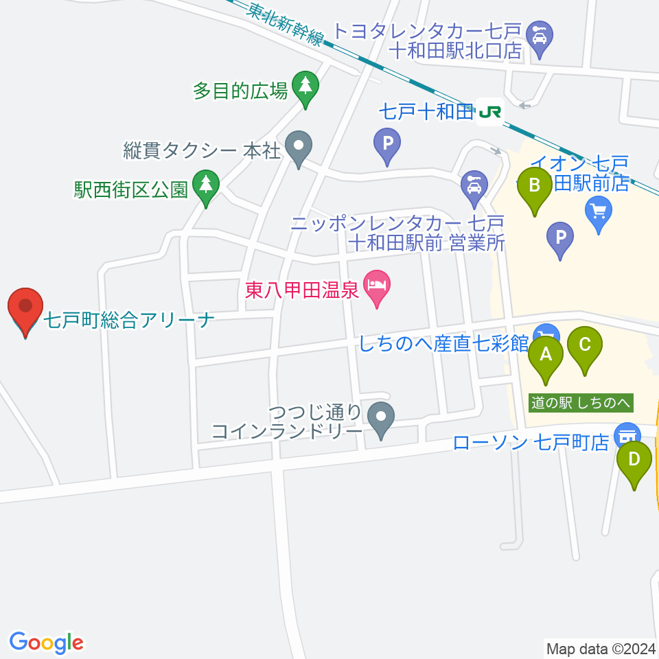 七戸町総合アリーナ周辺のファミレス・ファーストフード一覧地図