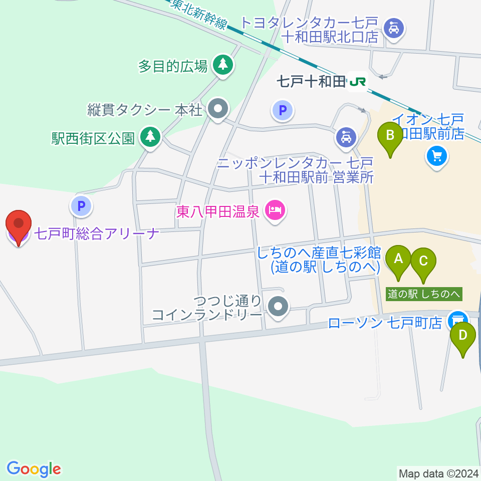 七戸町総合アリーナ周辺のファミレス・ファーストフード一覧地図