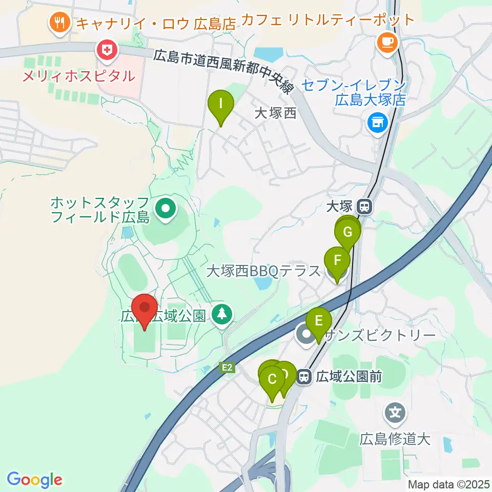 サンフレッチェビレッジ広島第一球技場周辺のファミレス・ファーストフード一覧地図