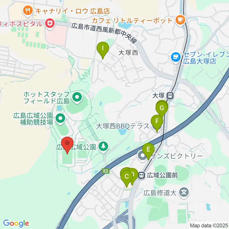 サンフレッチェビレッジ広島第一球技場周辺のファミレス・ファーストフード一覧地図