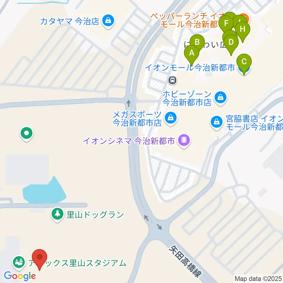 アシックス里山スタジアム周辺のファミレス・ファーストフード一覧地図
