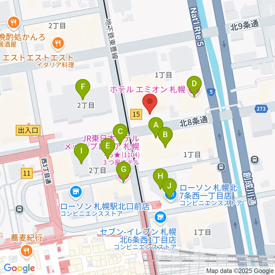 ジョブキタ北八劇場周辺のファミレス・ファーストフード一覧地図