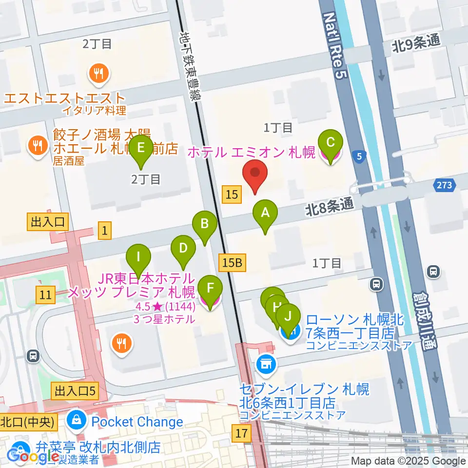 ジョブキタ北八劇場周辺のファミレス・ファーストフード一覧地図