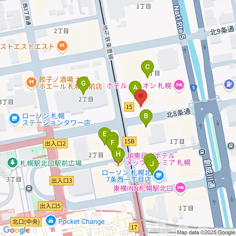 ジョブキタ北八劇場周辺のファミレス・ファーストフード一覧地図