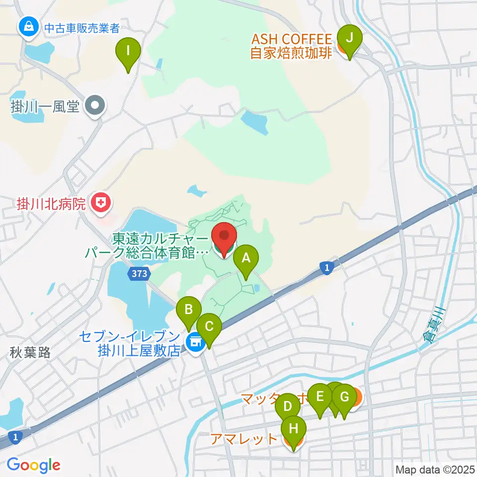 東遠カルチャーパーク総合体育館さんりーな周辺のファミレス・ファーストフード一覧地図