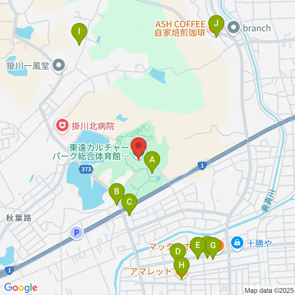 東遠カルチャーパーク総合体育館さんりーな周辺のファミレス・ファーストフード一覧地図
