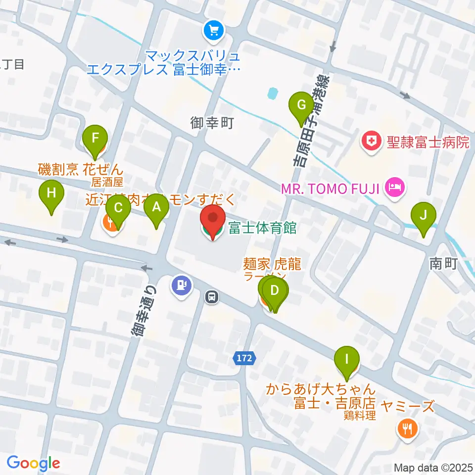 富士市立富士体育館周辺のファミレス・ファーストフード一覧地図
