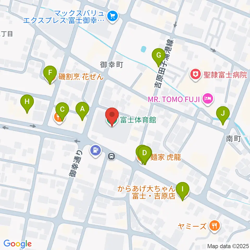 富士市立富士体育館周辺のファミレス・ファーストフード一覧地図