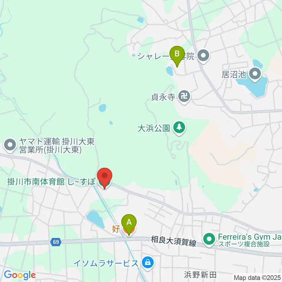 掛川市南体育館し～すぽ周辺のファミレス・ファーストフード一覧地図