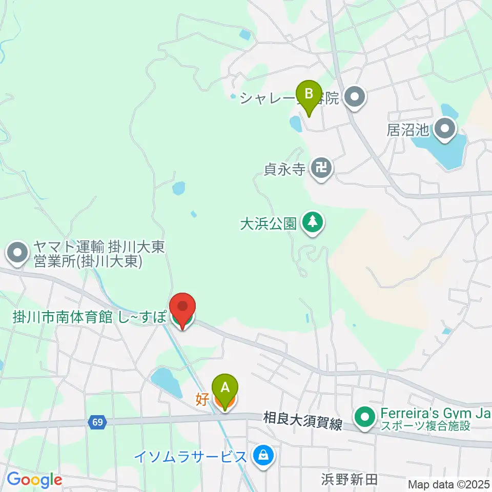 掛川市南体育館し～すぽ周辺のファミレス・ファーストフード一覧地図