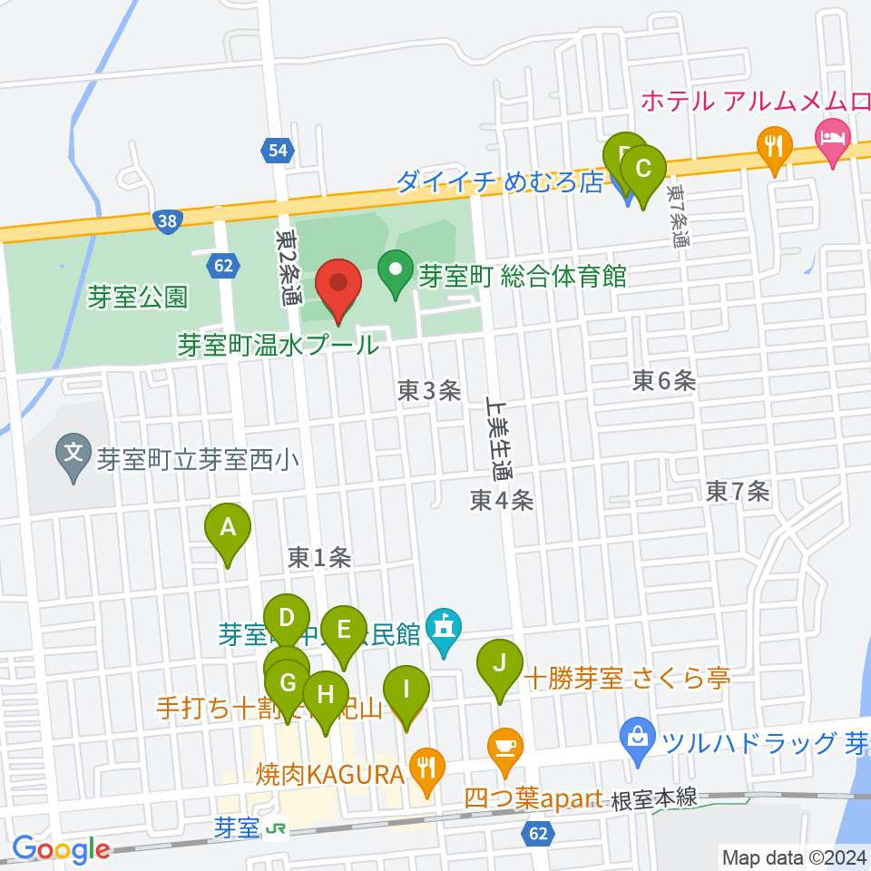 芽室町温水プール周辺のファミレス・ファーストフード一覧地図