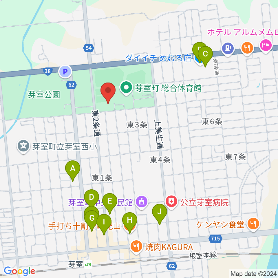 芽室町温水プール周辺のファミレス・ファーストフード一覧地図