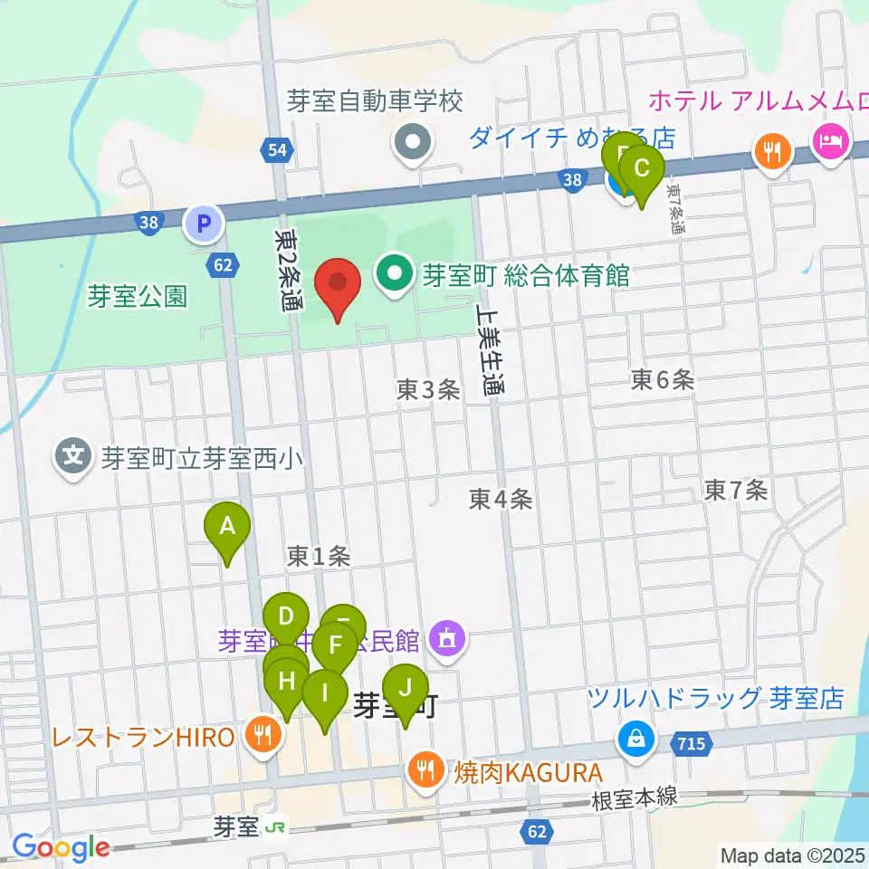 芽室町温水プール周辺のファミレス・ファーストフード一覧地図