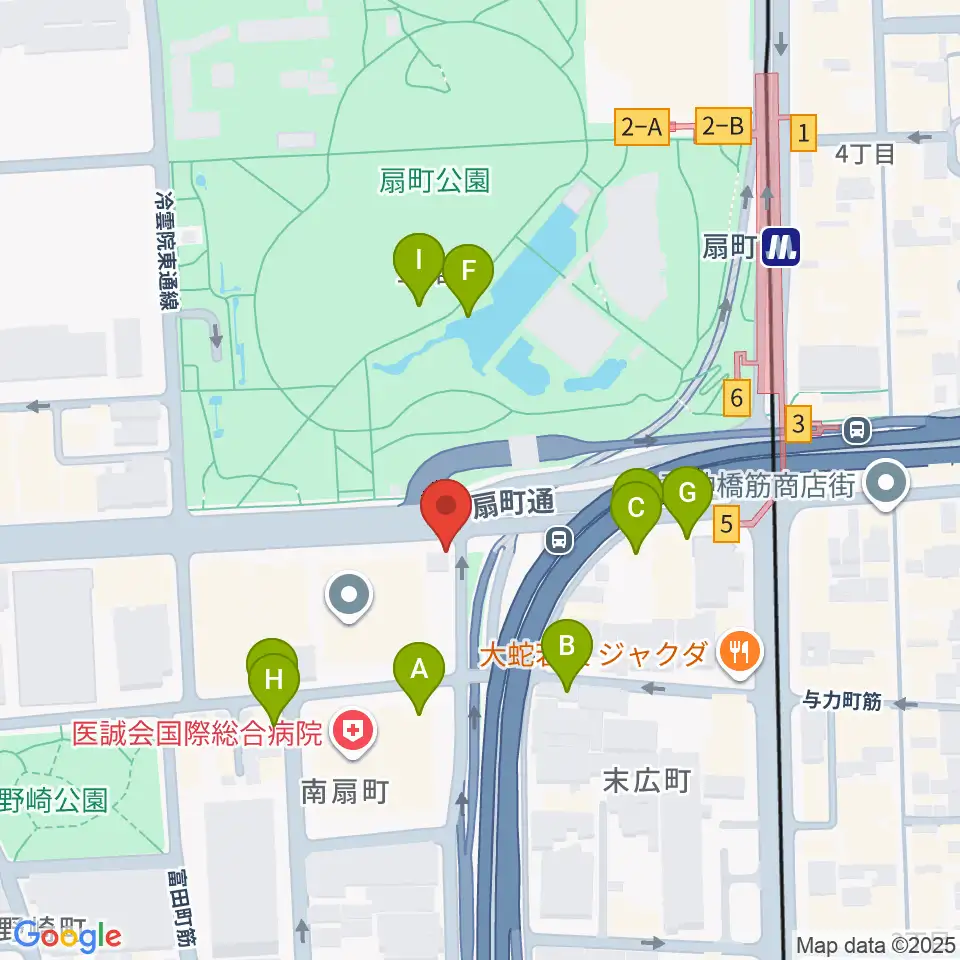 扇町ミュージアムキューブ周辺のファミレス・ファーストフード一覧地図