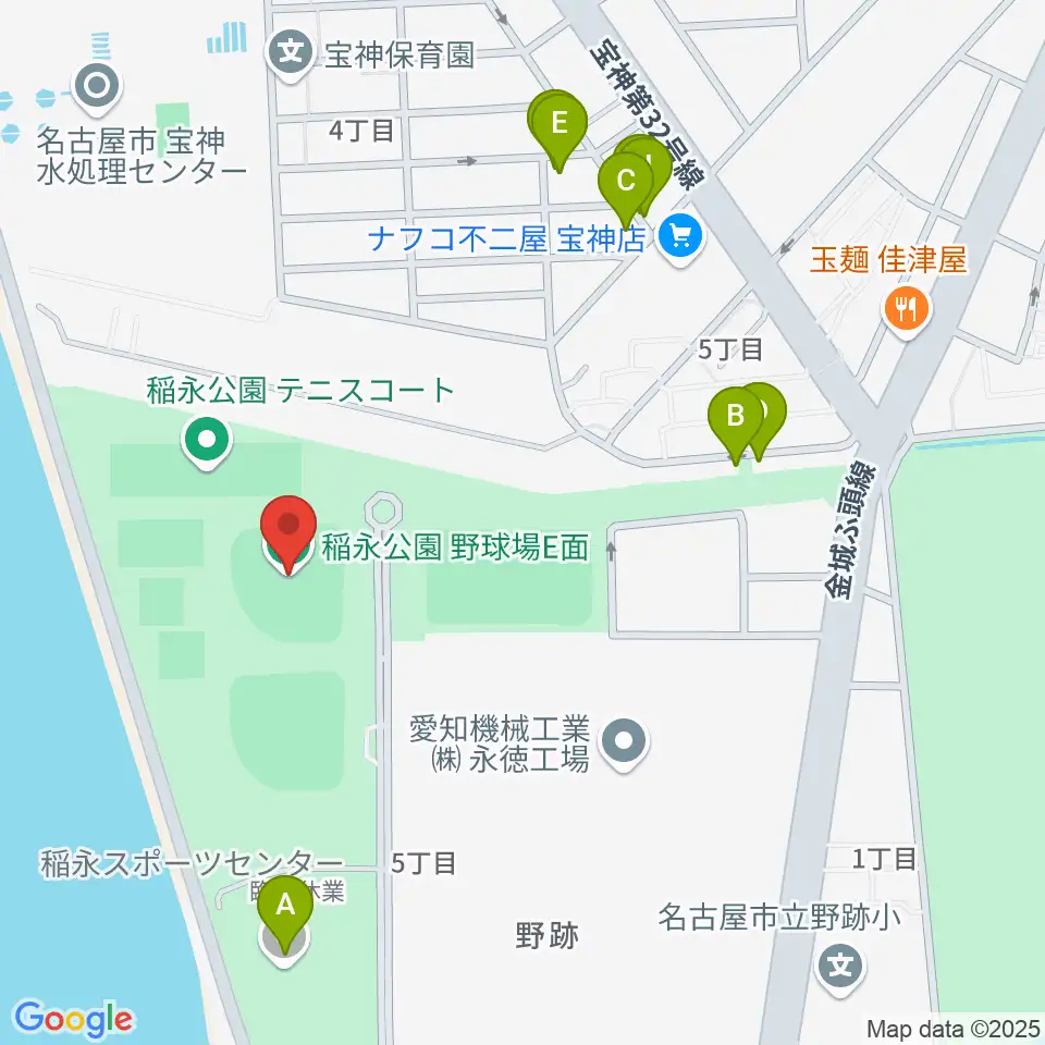 稲永公園野球場周辺のファミレス・ファーストフード一覧地図