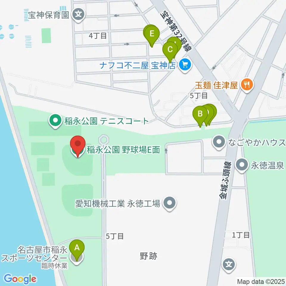 稲永公園野球場周辺のファミレス・ファーストフード一覧地図