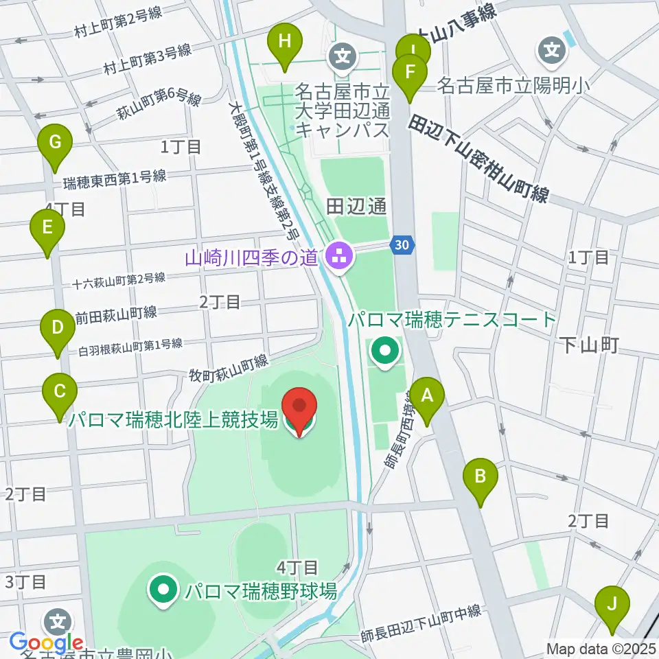 パロマ瑞穂北陸上競技場周辺のファミレス・ファーストフード一覧地図