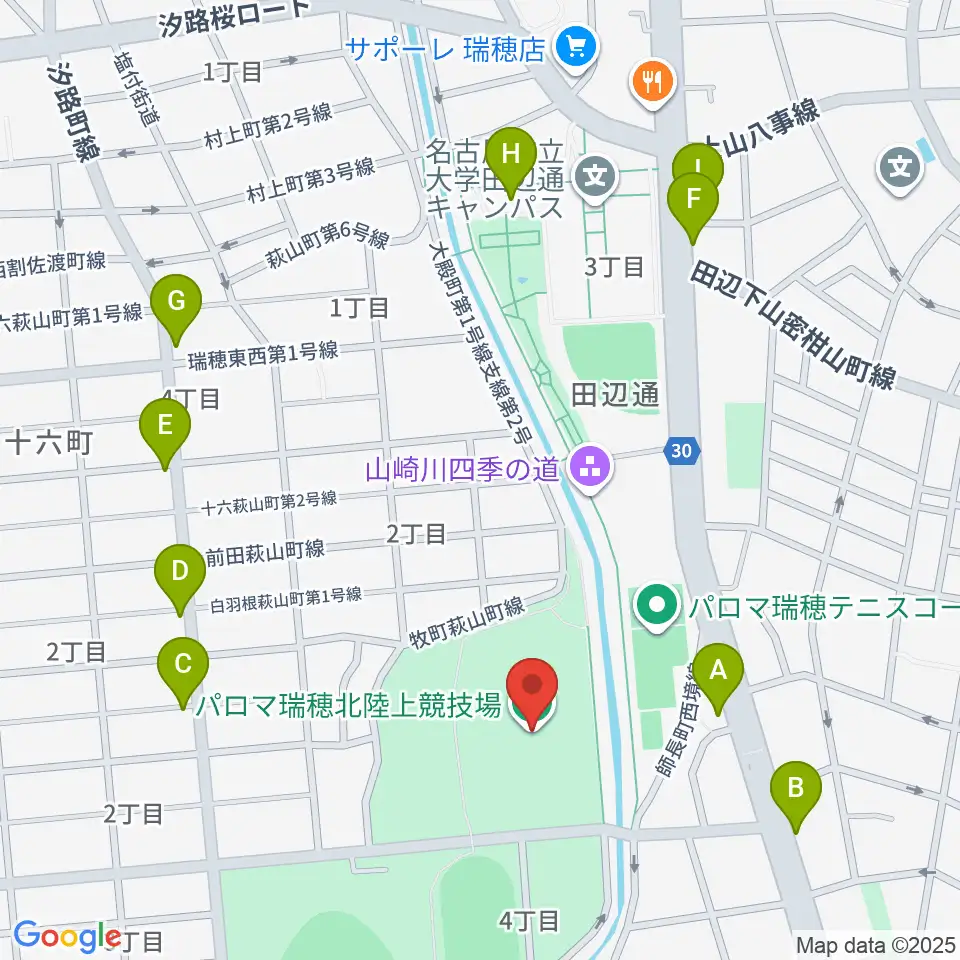 パロマ瑞穂北陸上競技場周辺のファミレス・ファーストフード一覧地図