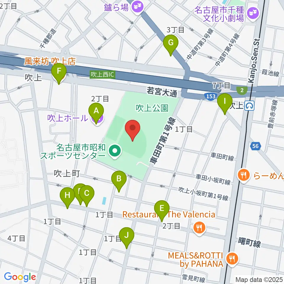 吹上公園野球場周辺のファミレス・ファーストフード一覧地図