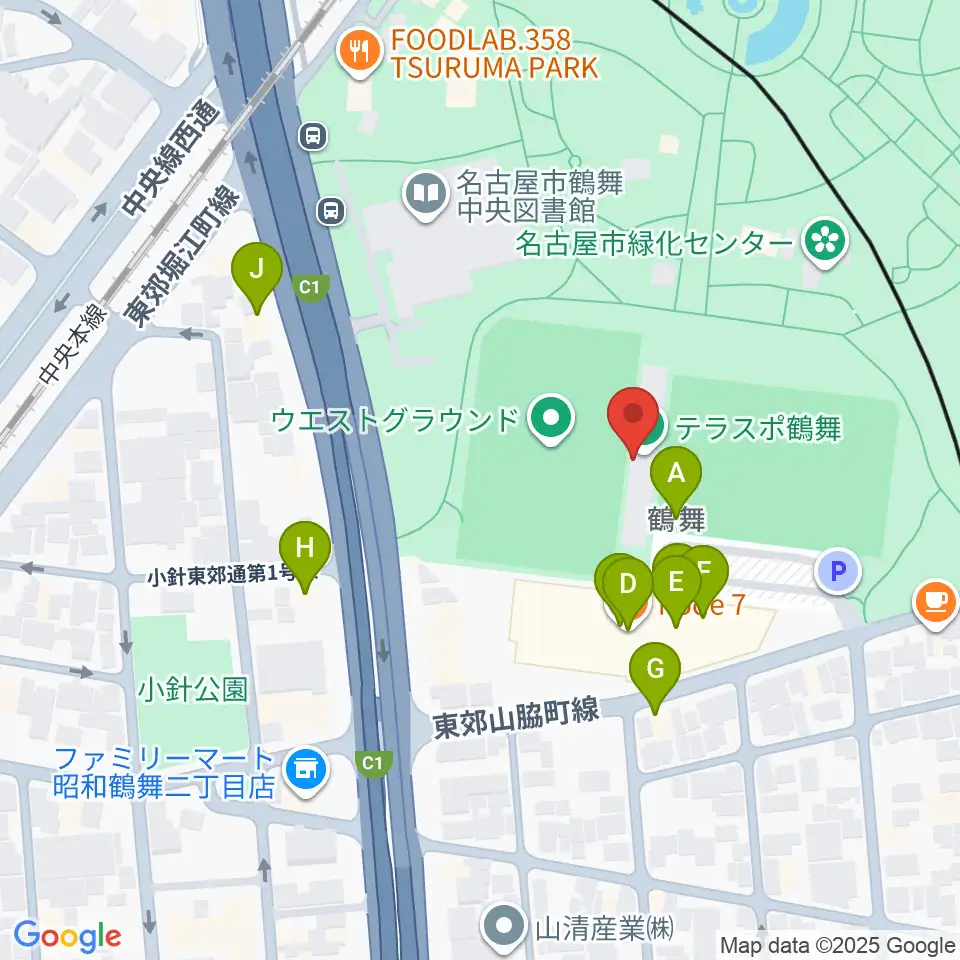 テラスポ鶴舞周辺のファミレス・ファーストフード一覧地図