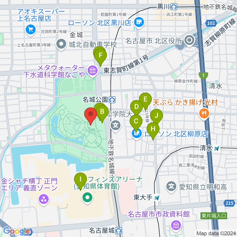 名城公園フラワープラザ周辺のファミレス・ファーストフード一覧地図