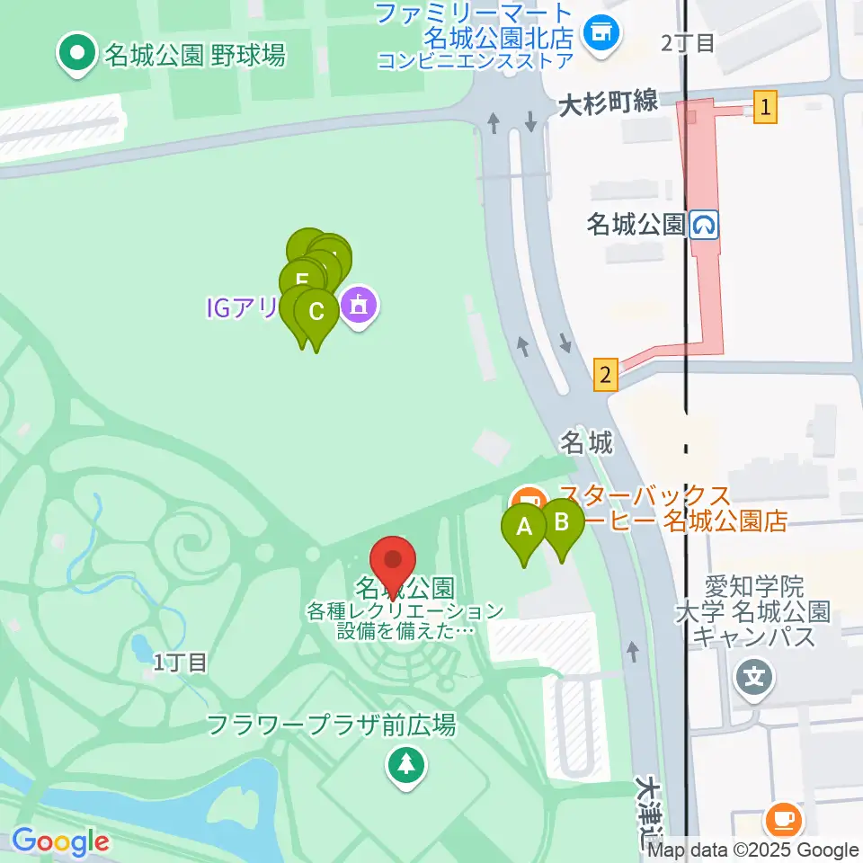 名城公園フラワープラザ周辺のファミレス・ファーストフード一覧地図