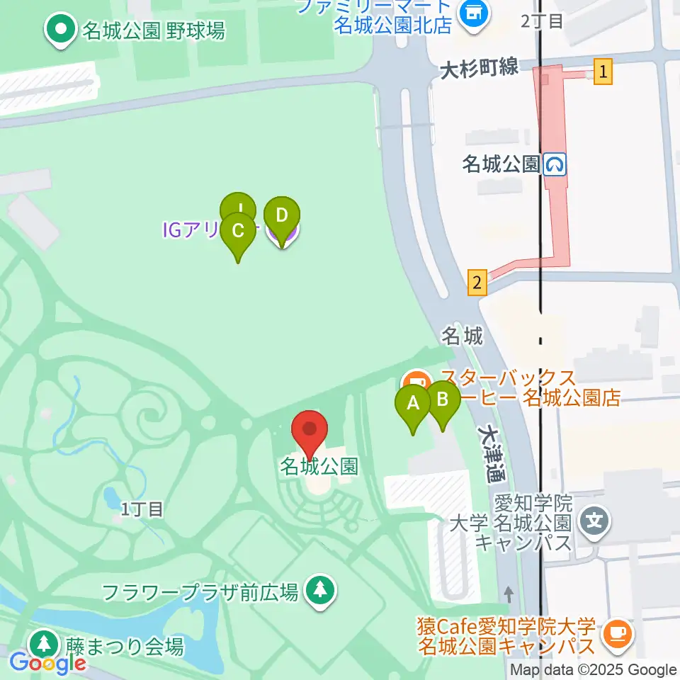 名城公園フラワープラザ周辺のファミレス・ファーストフード一覧地図