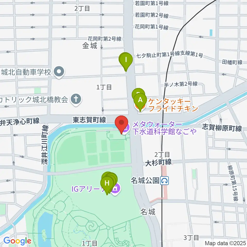 メタウォーター下水道科学館なごや周辺のファミレス・ファーストフード一覧地図